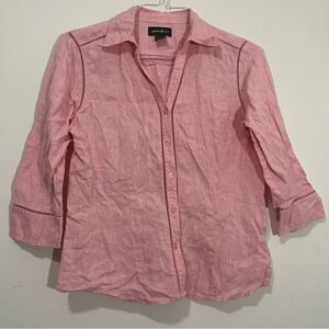 Eddie Bauer 100% Linen Cutout Button Down Blouse 3/4 Sleeve Shirt Size S Pink
